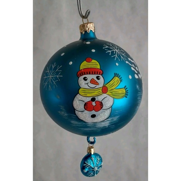 Hand Made/Painted Glass Ornament - "Snowman Dangle" - Made in Poland - Picture 3 of 5